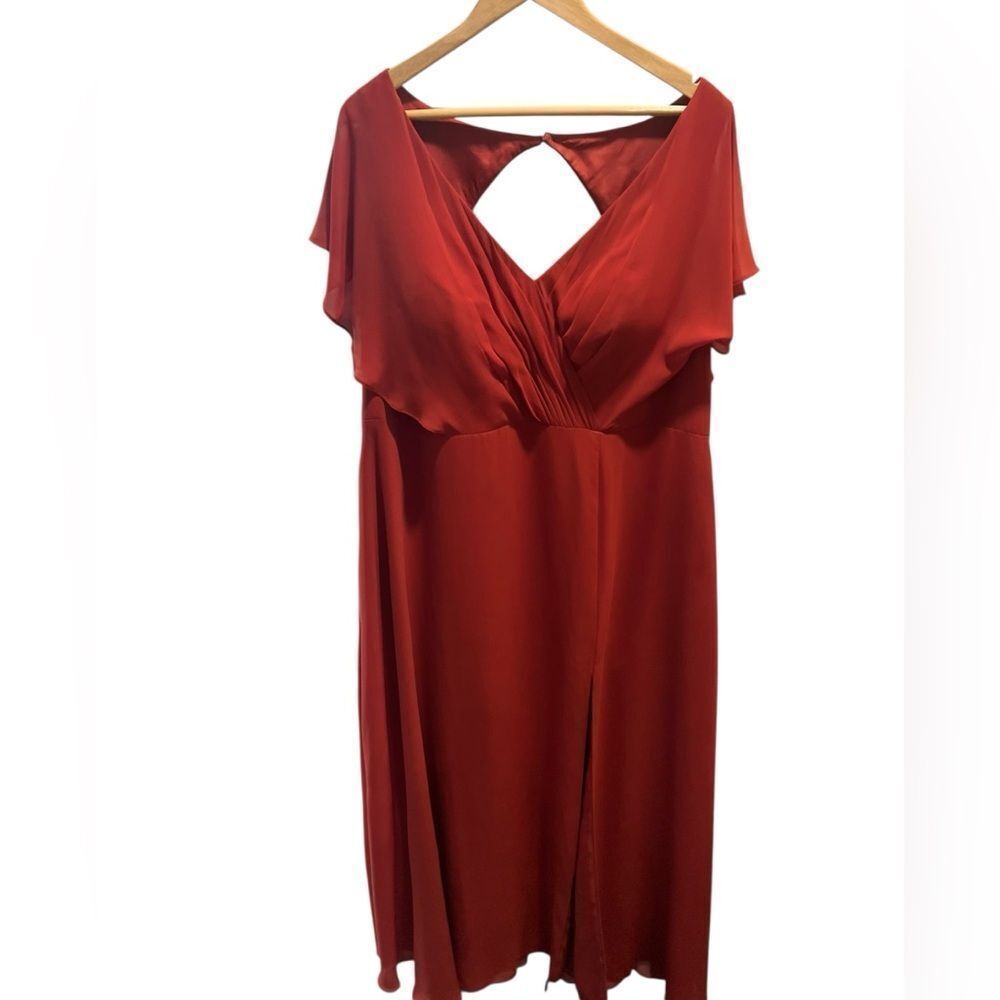 Azazie Long Red Evening Dress Flutter Sleeves Size A20